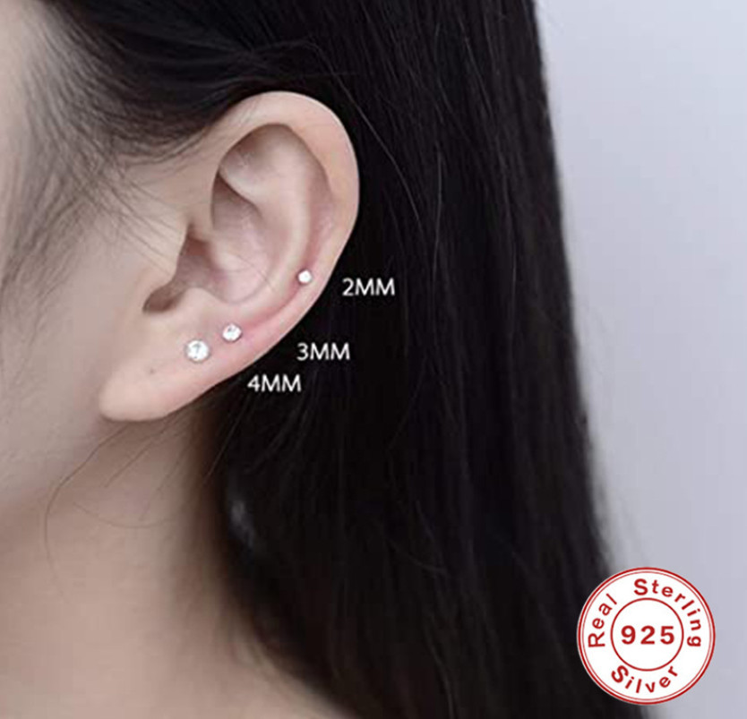 925 Sterling Silver Gold-Plated Round Cubic Zirconia Clear CZ Stud Earrings