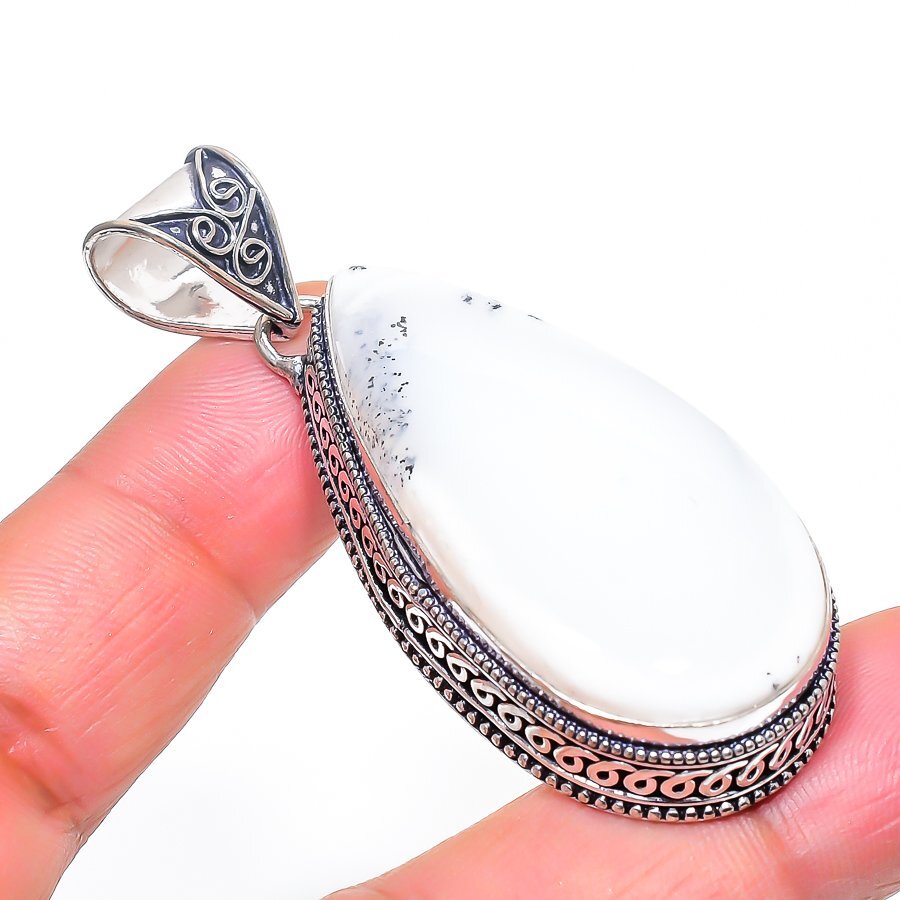 Dendritic Opal Gemstone Pendant Handmade Antique Vintage Jewelry 2.60″ VP 2886