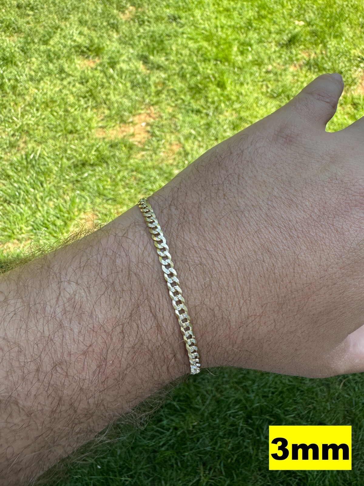 Solid 925 Sterling Silver 14k Gold Plated Cut Flat Miami Cuban Hip Hop Bracelet