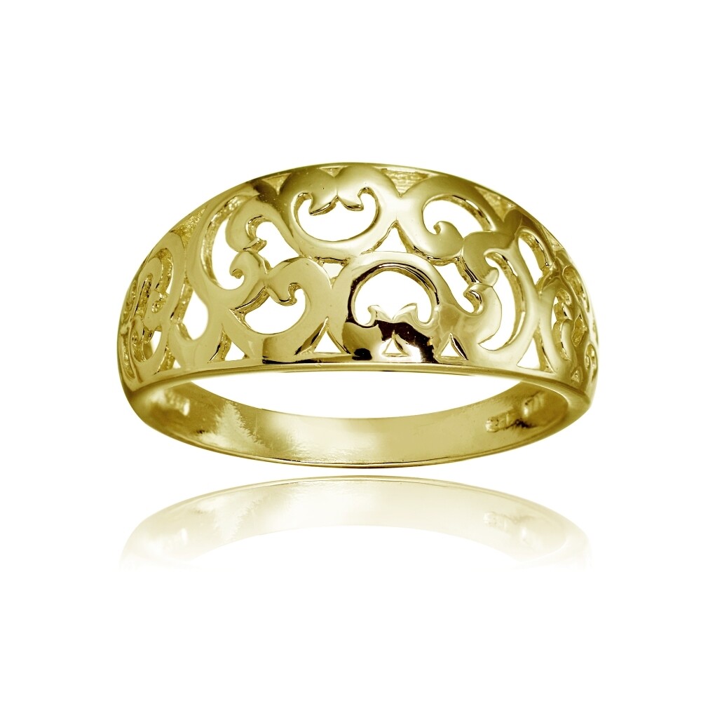 Yellow Gold Flashed Sterling Silver High Polished Filigree Ring, Size 7