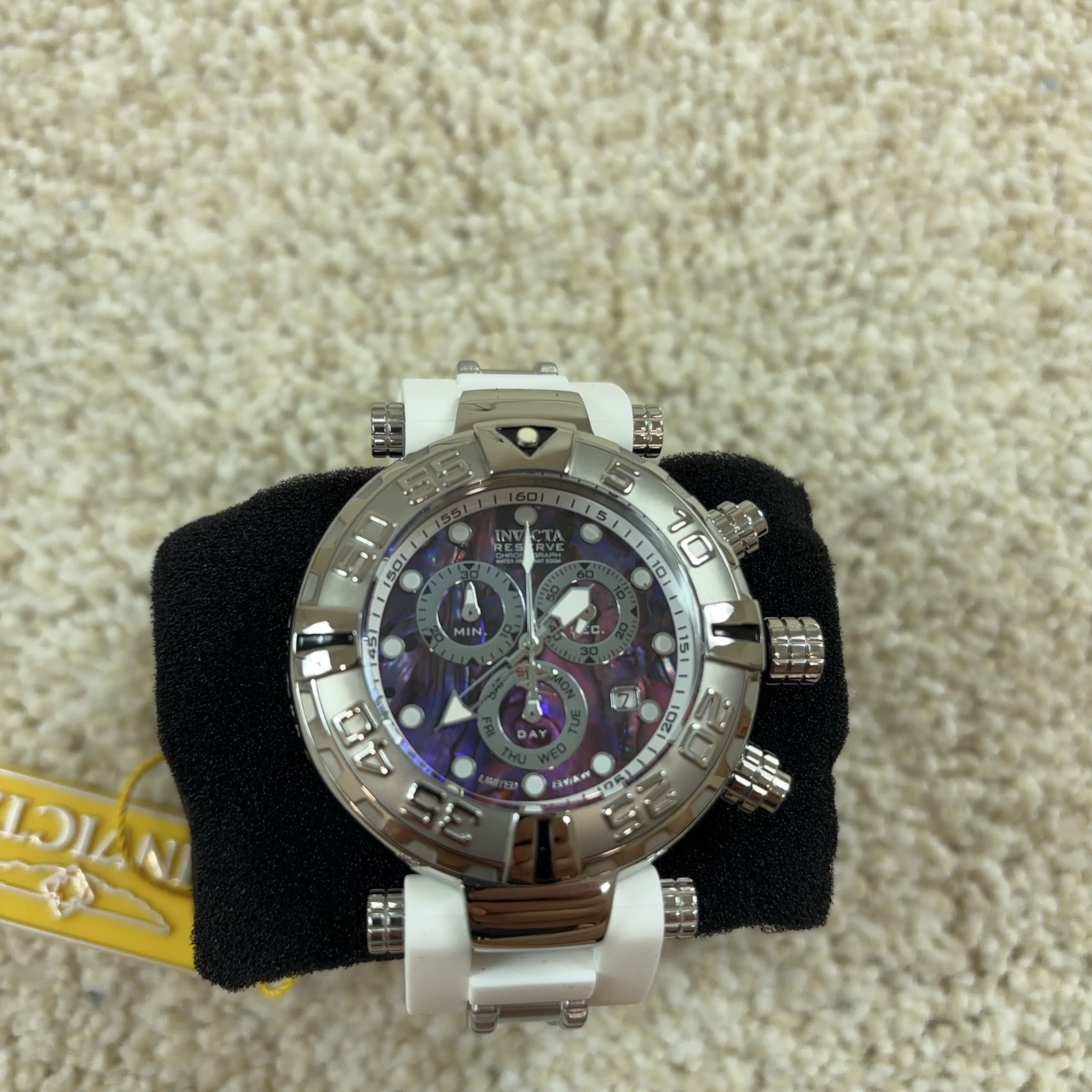 Invicta Subaqua Mens Watch Abalone Dial White Band 23584 47mm