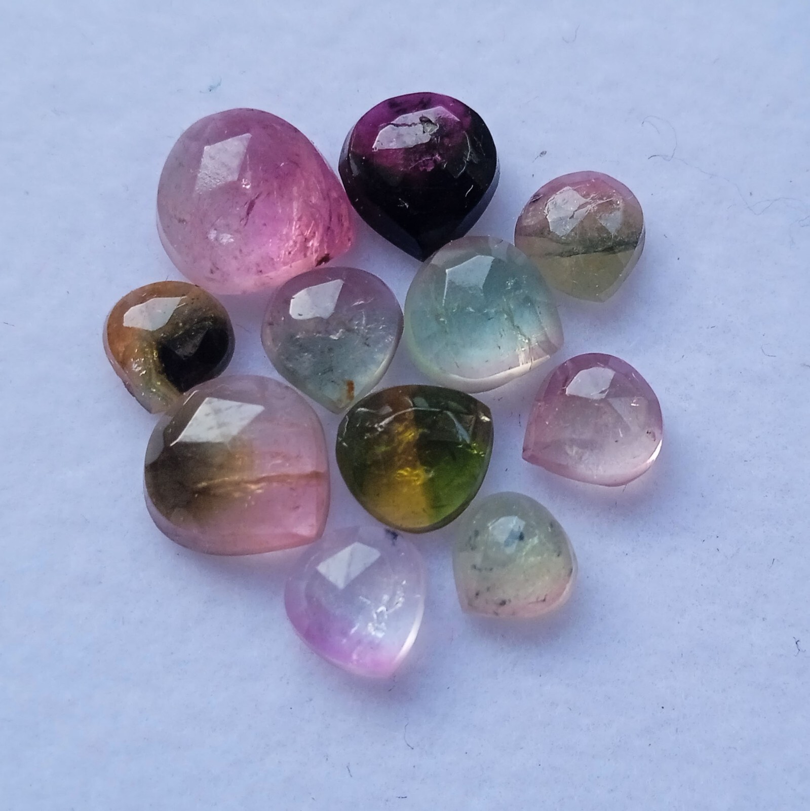 9.0 Ct 4.5 to 8 MM Natural Bi Color Tourmaline Rose Cut 11 Pcs Lot Gemstone