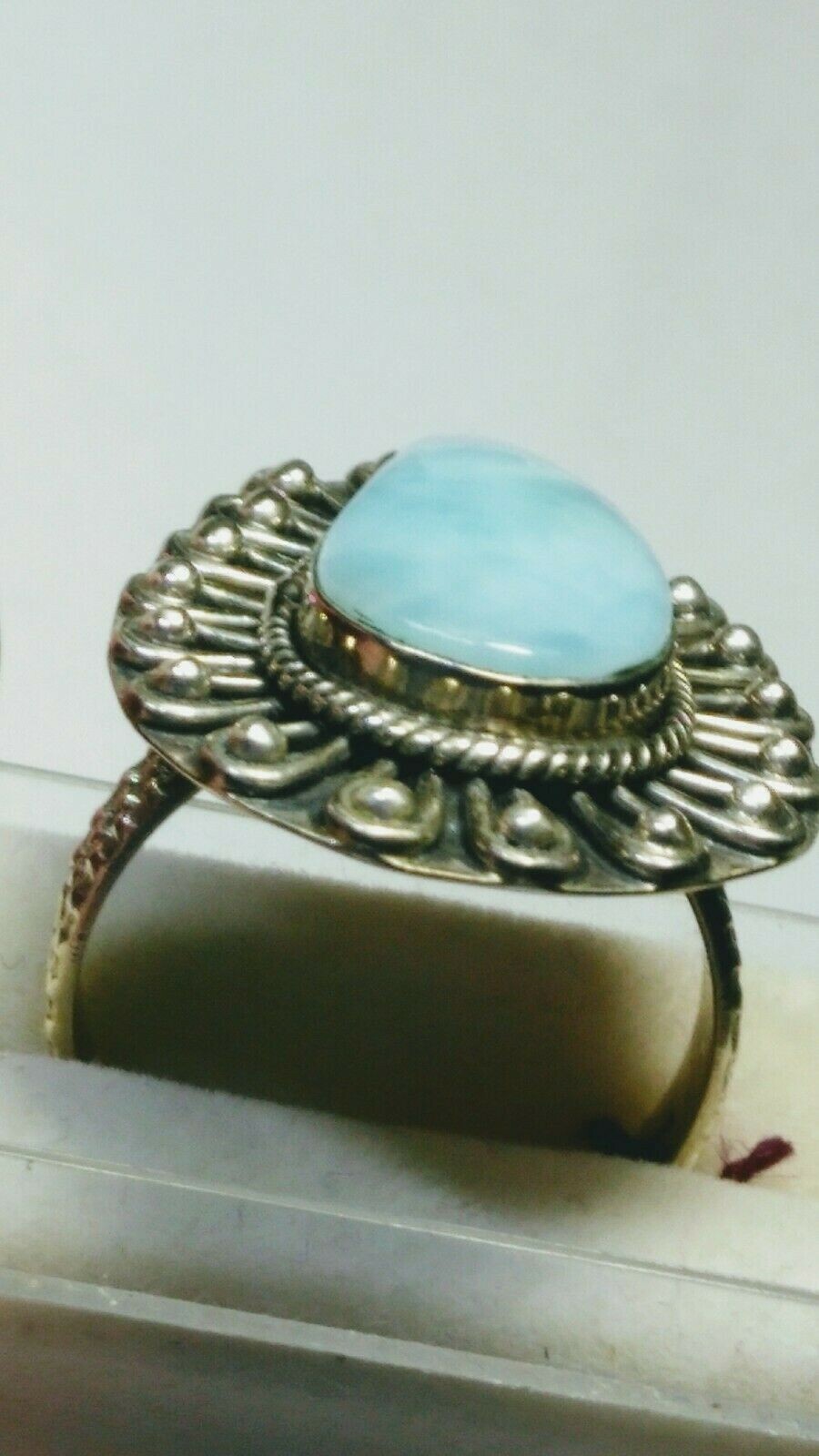 LUSCIOUS UNTREATED NATURAL LARIMAR IN STERLING SILVER.925 RING SIZE 9.0-9.25!