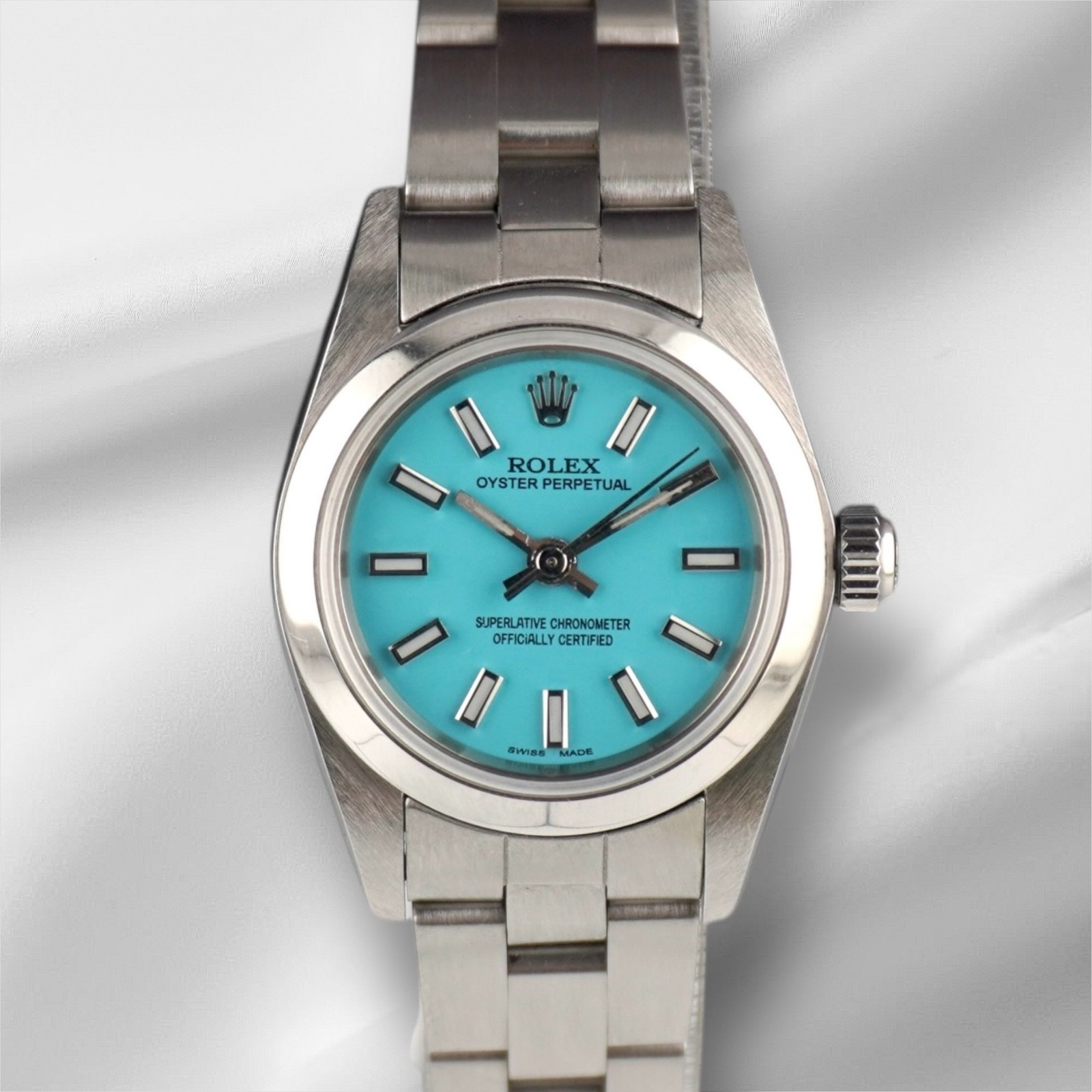 Rolex Oyster Perpetual 25mm Steel Baby Blue Dial Smooth Oyster Watch 67180
