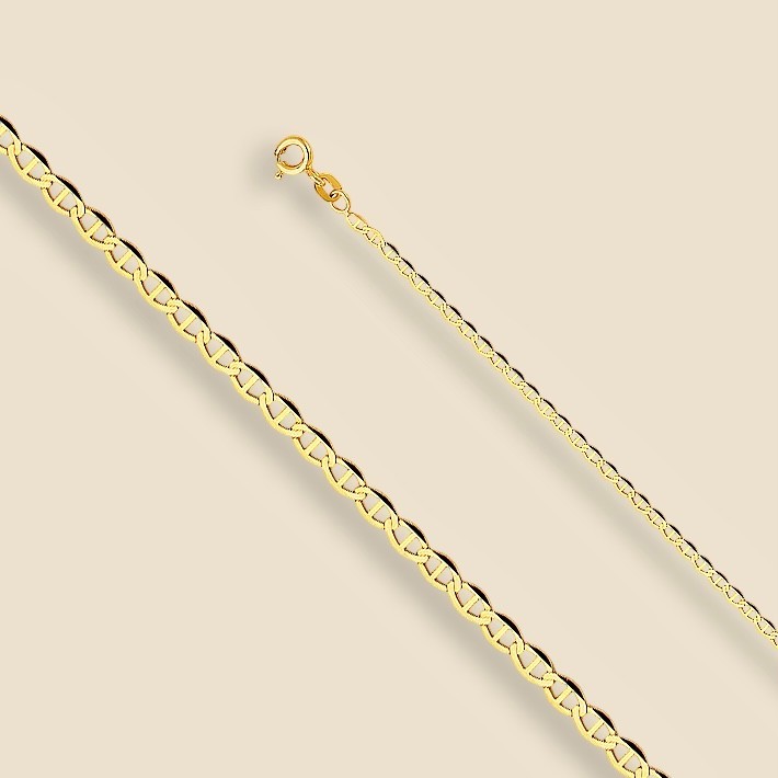 14K Yellow Gold Flat Mariner Chain 2mm Multiple Lengths Necklace