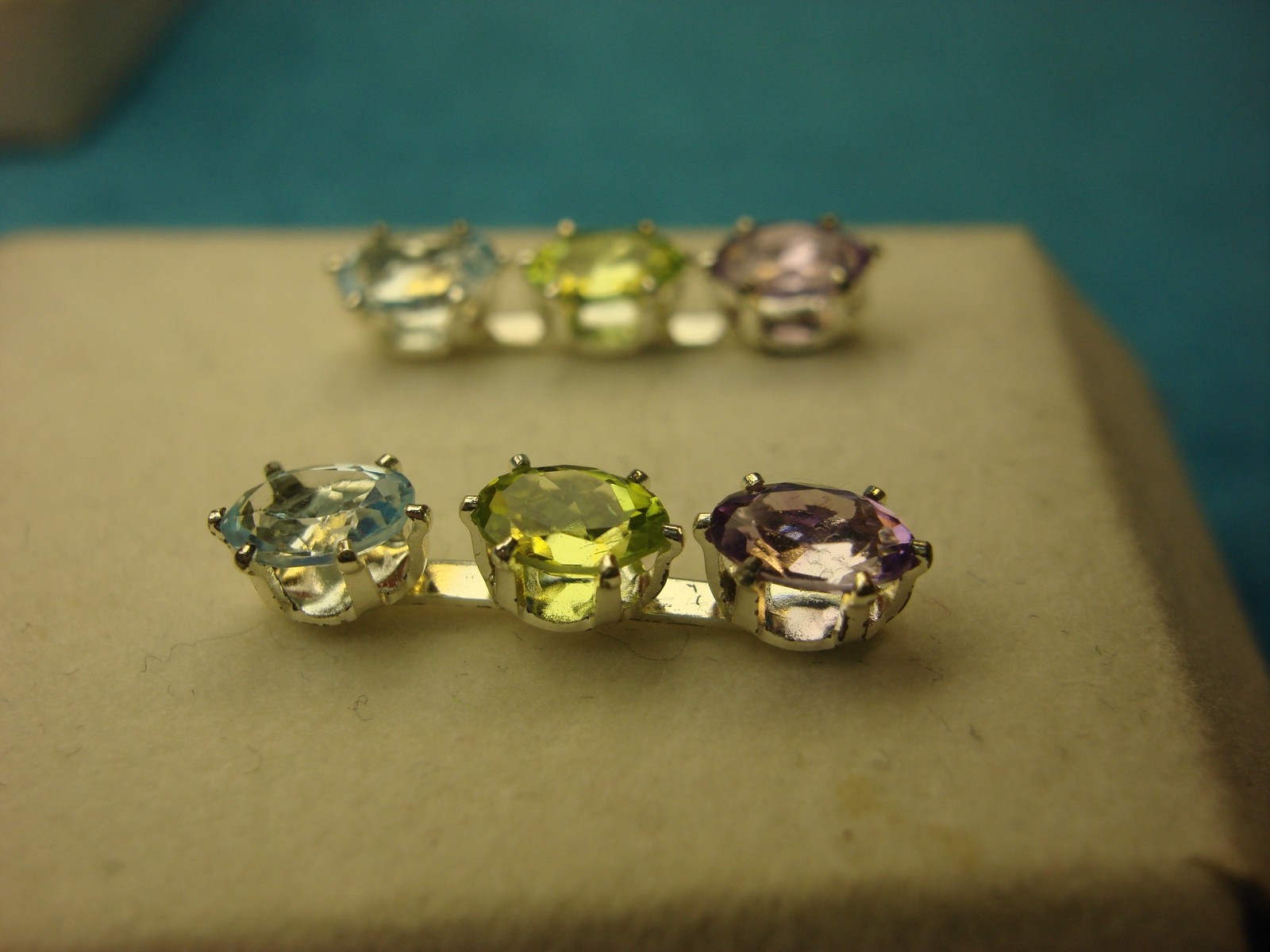 STERLING SILVER EARRINGS WITH 3 DIFF. STONES – AMETHYST,TANZANITE,SAPPHIRE