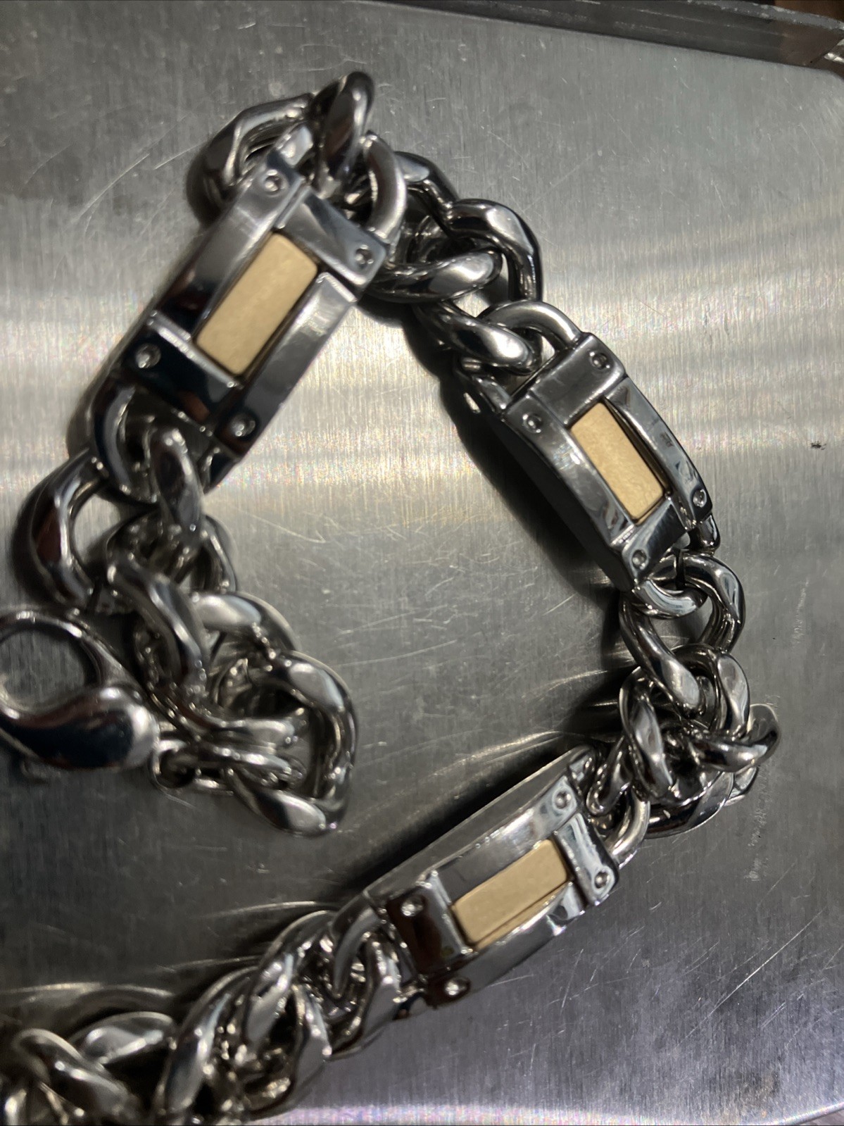 14kt & 925 Sterling Silver Combination Cuban Solid Bracelet 60grams 9.5inches