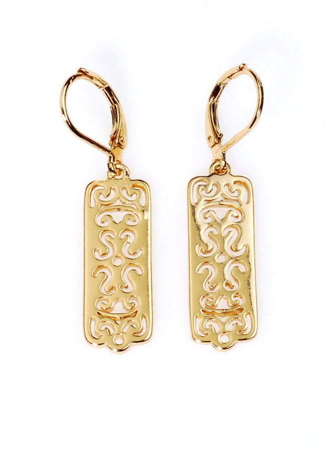 Andrea Gold-Plated Geometric Filigree Drop Earrings. Lead Free & Nickel Free.