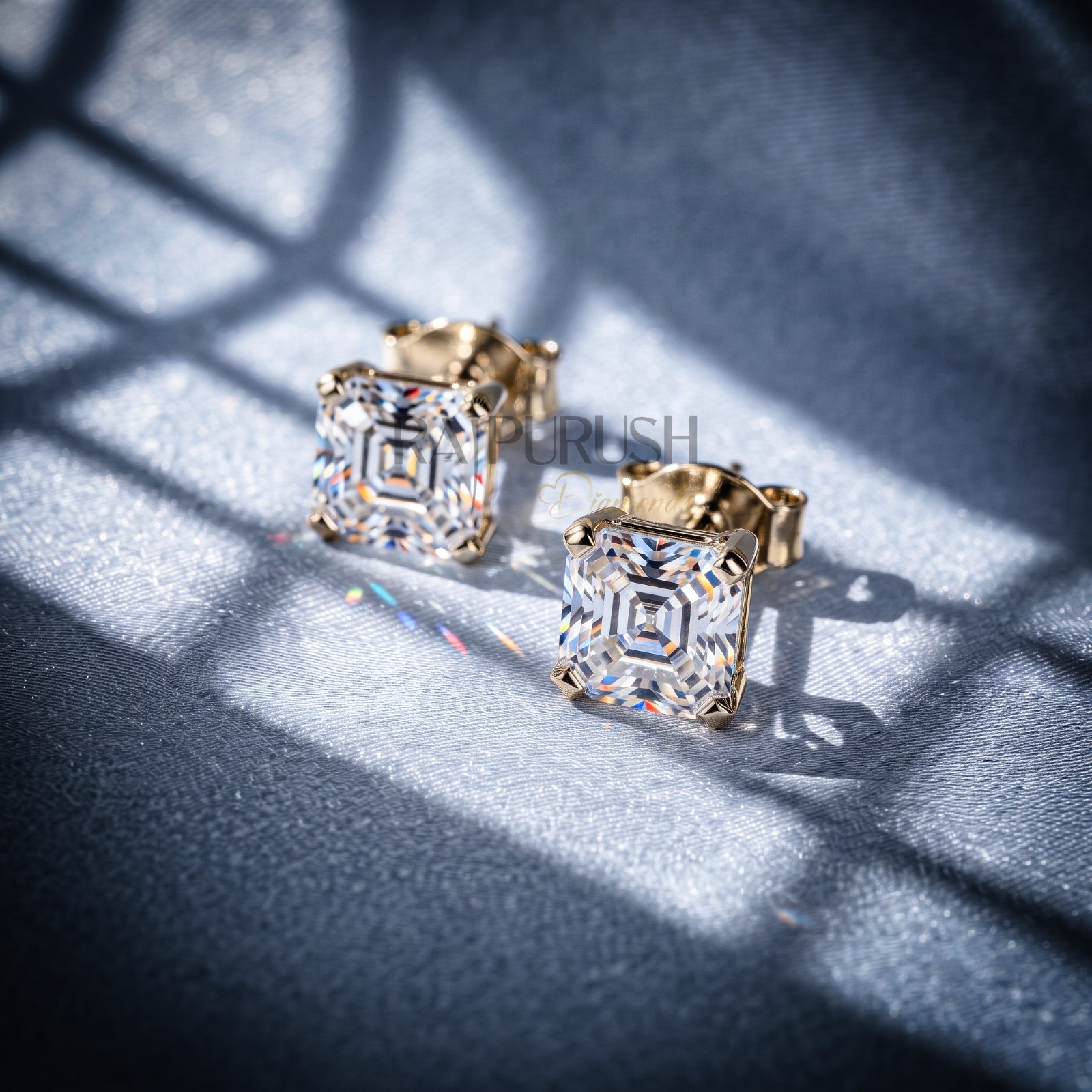 VVS Moissanite Asscher Cut Stud Earrings gold plated over 925 Silver for women