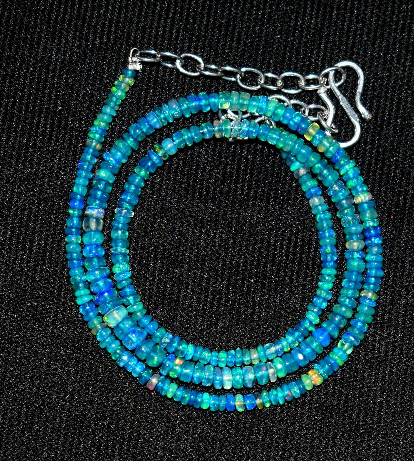 26Crt 16″Natural Ethiopian Blue Opal Welo Fire Opal Gemstone Bead Necklace S2288