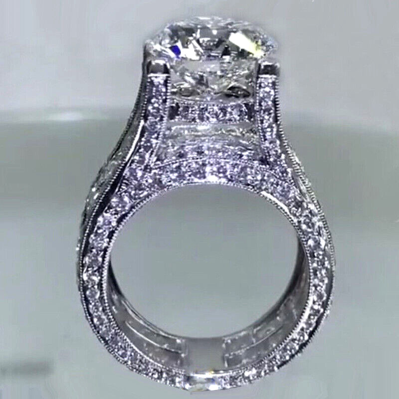 4 Ct Round Cut Diamond Hidden Halo Wedding Engagement Ring 14K White Gold Finish