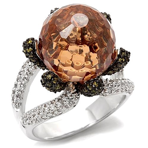Women’s Organic Bloom Cocktail Ring, Champagne CZ, Rhodium & Ruthenium Plated