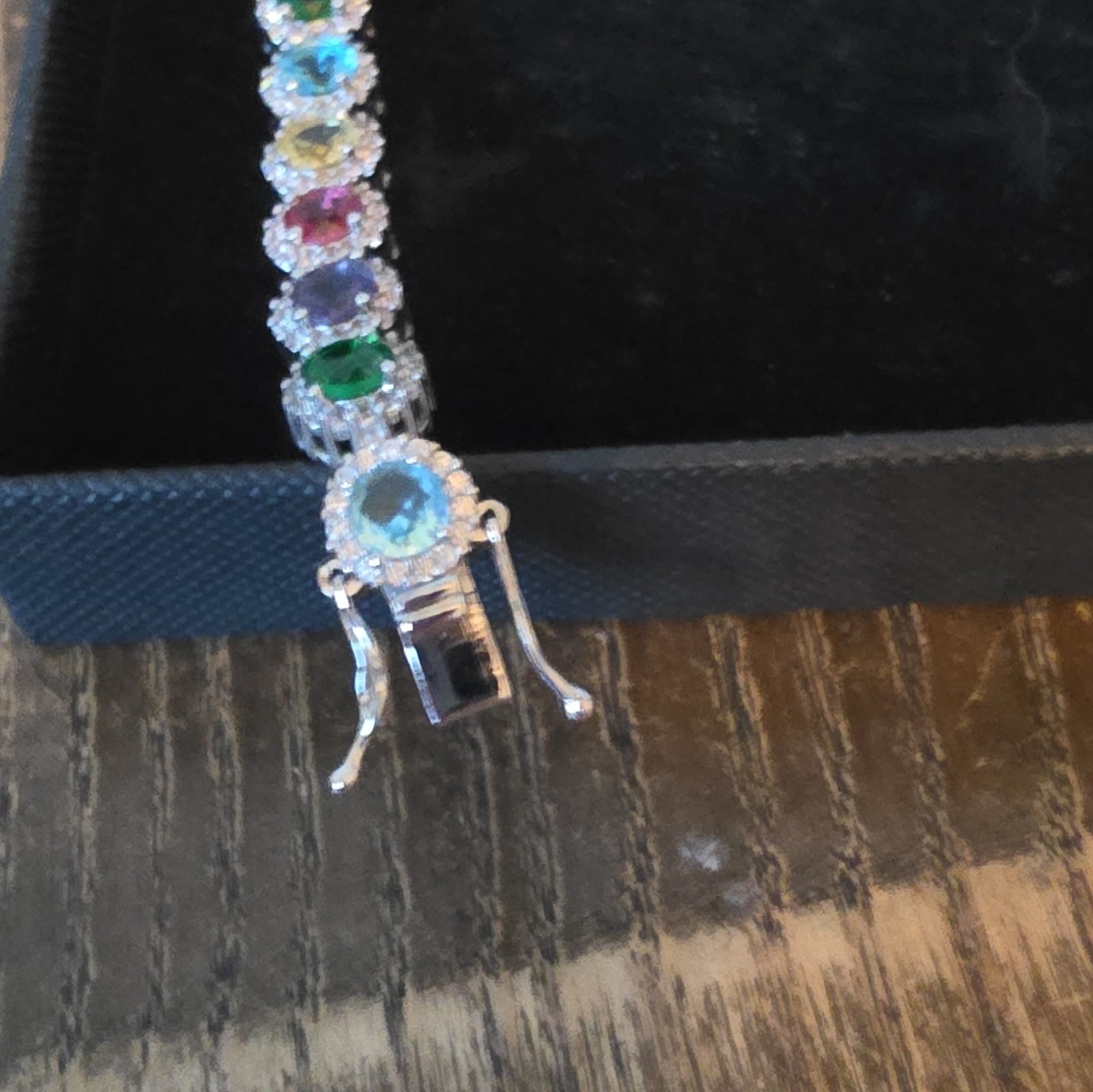 Helloice Silver Tone Multicolor Round CZ Tennis Bracelet, Box Clasp Stackable