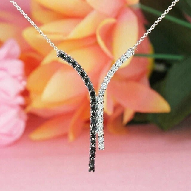 Women’s Charm Pendant 14K White Gold Plated Simulated Black And White Diamond