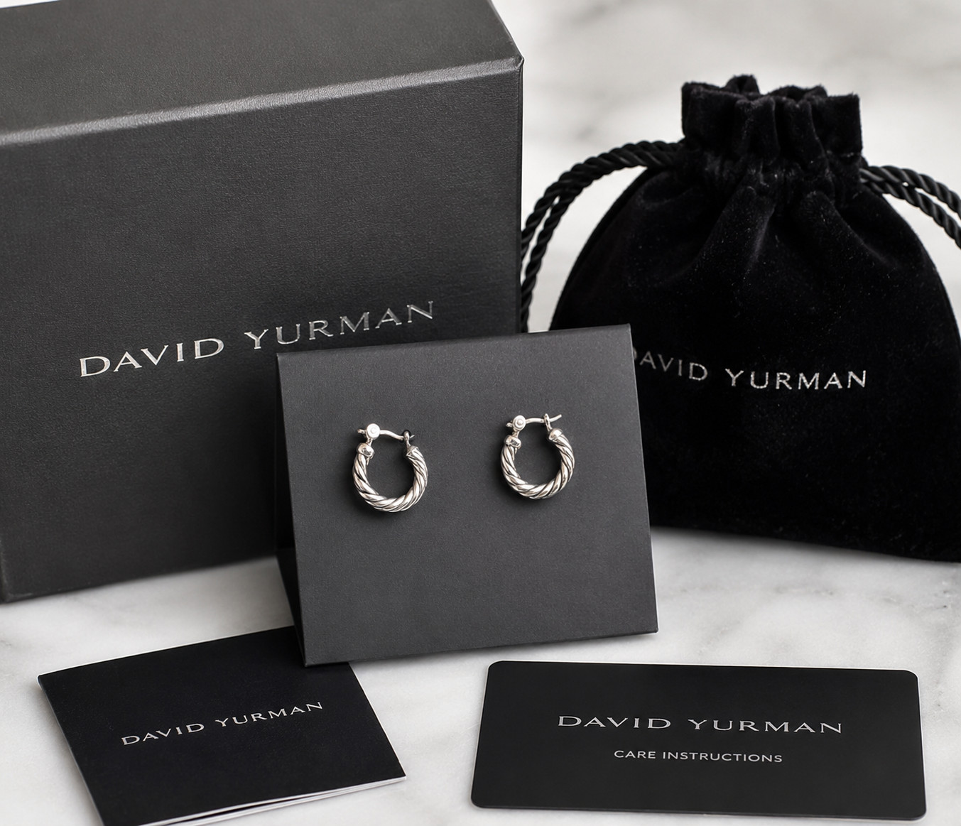 David Yurman Sculpted Cable Micro Huggie Hoop Earrings in Sterling Silver 10.7mm