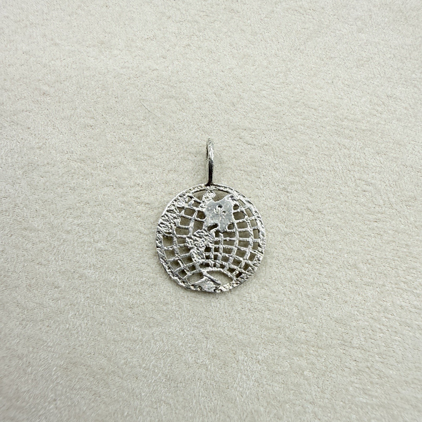 Vintage Sterling Silver World Map Globe Round Pendant Charm Jewelry