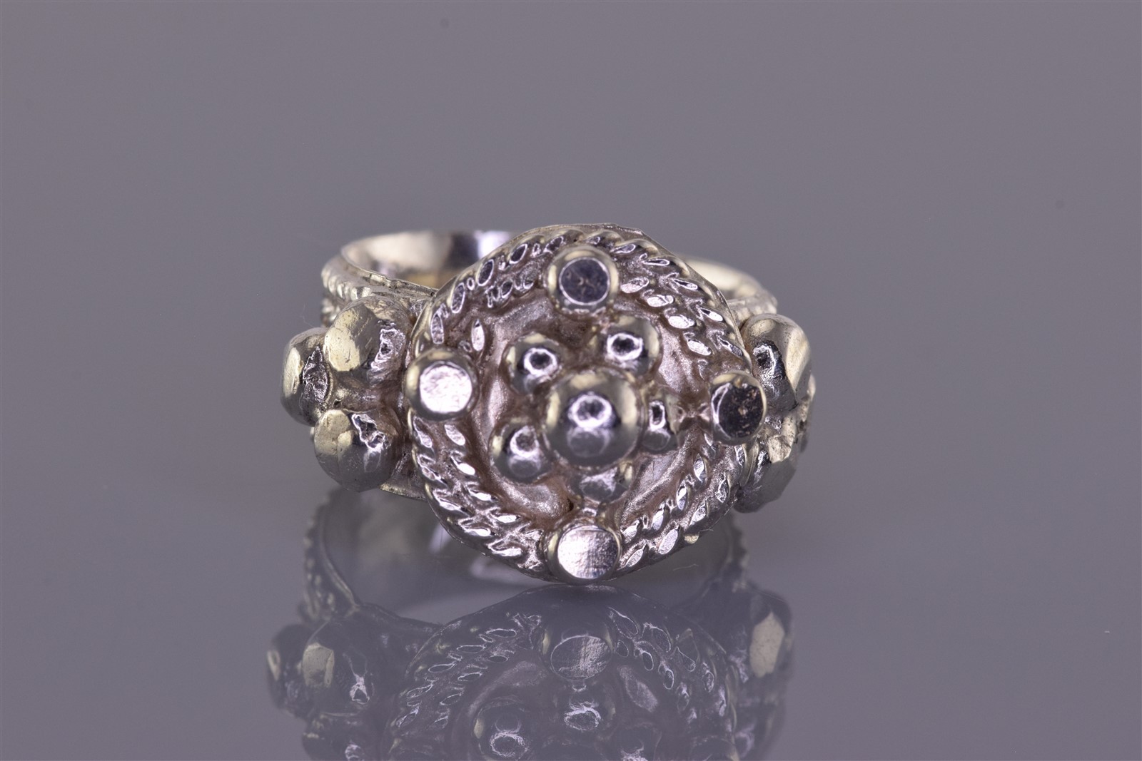 Sterling Silver 14mm Beaded Flower Cable Trim Band Ring 925 Sz: 5