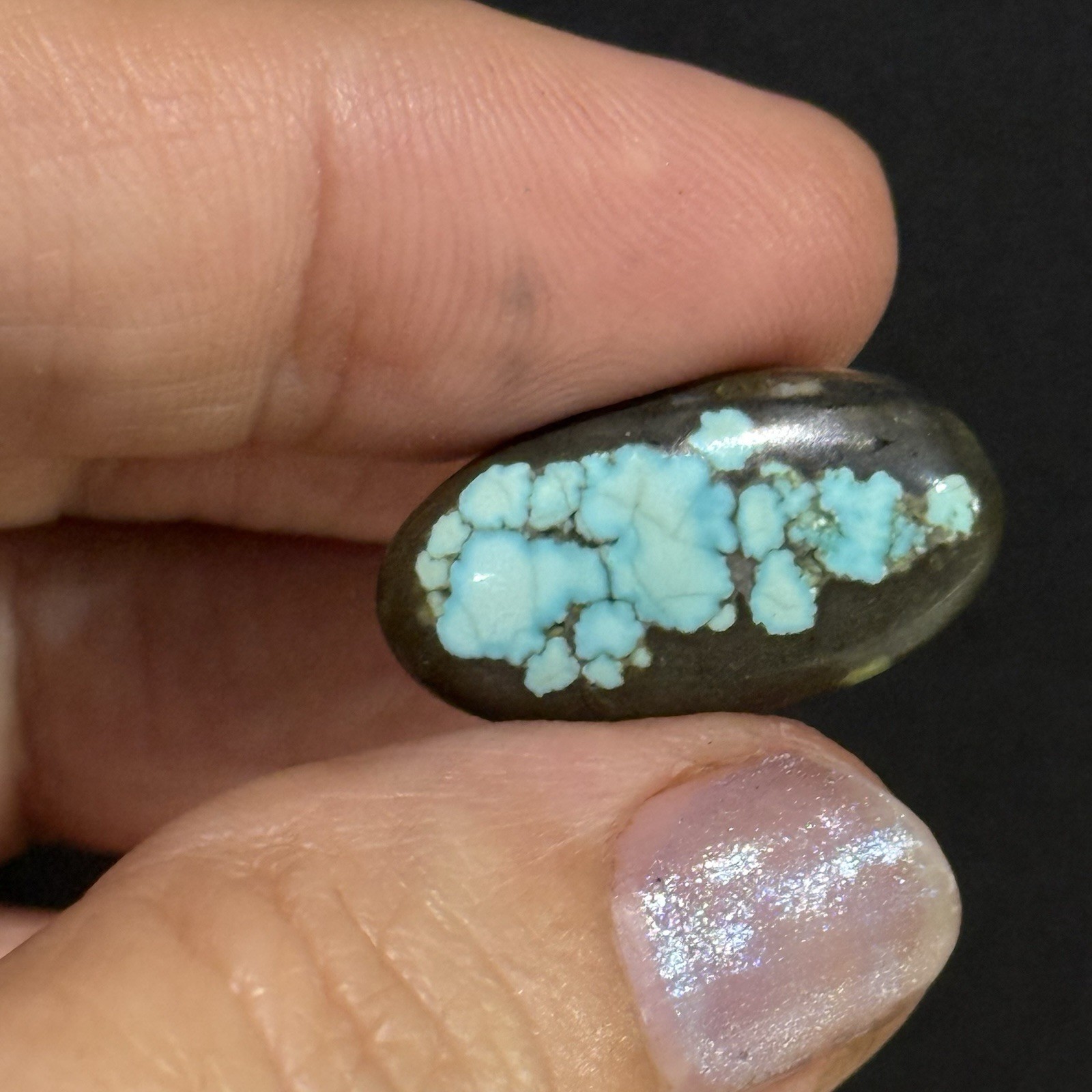 10.4ct22.5×12.2×5.4mm Natural #8 Mine Blue Turquoise Oval Cabochon Picture Stone