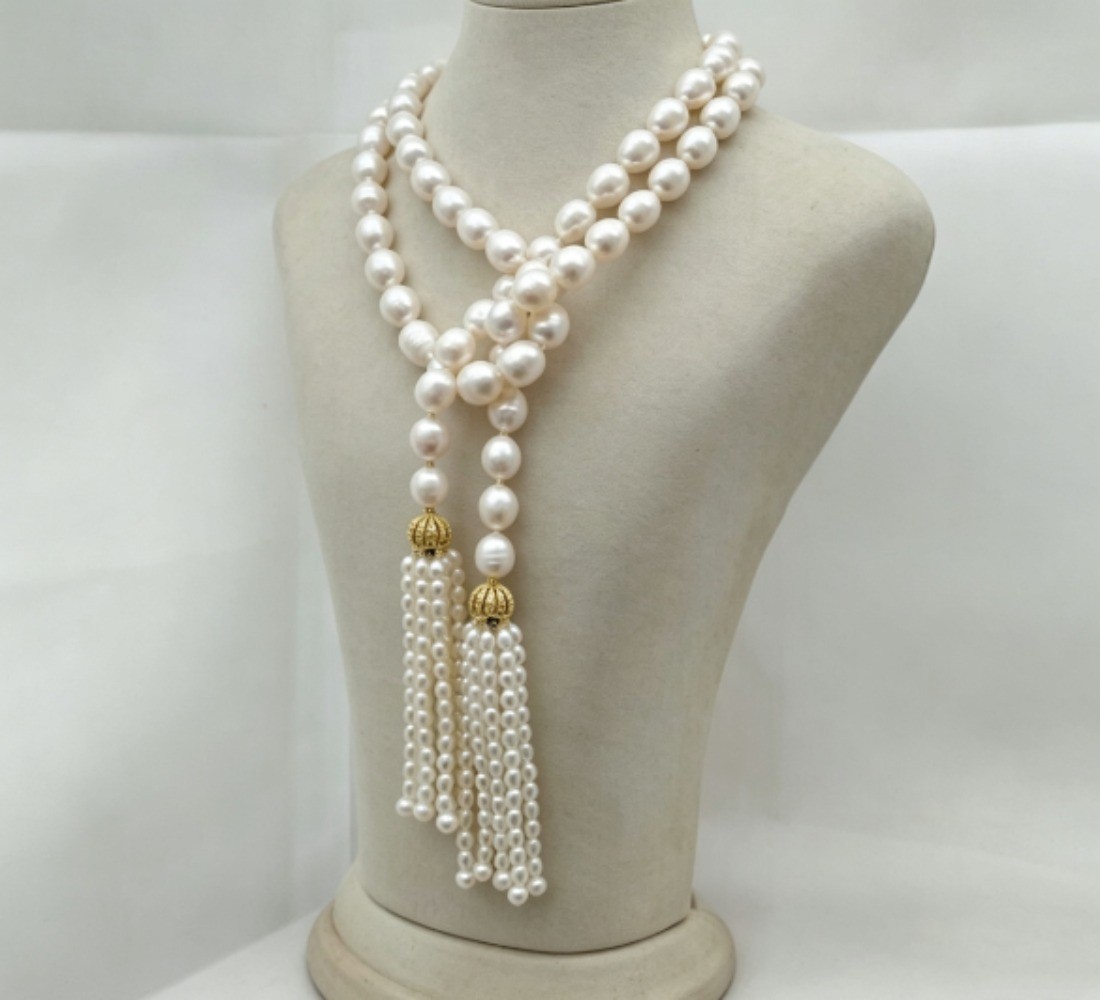 Exquisite 11-12mm Natural White South Sea Baroque Pearl Tassel Necklace 36-100”