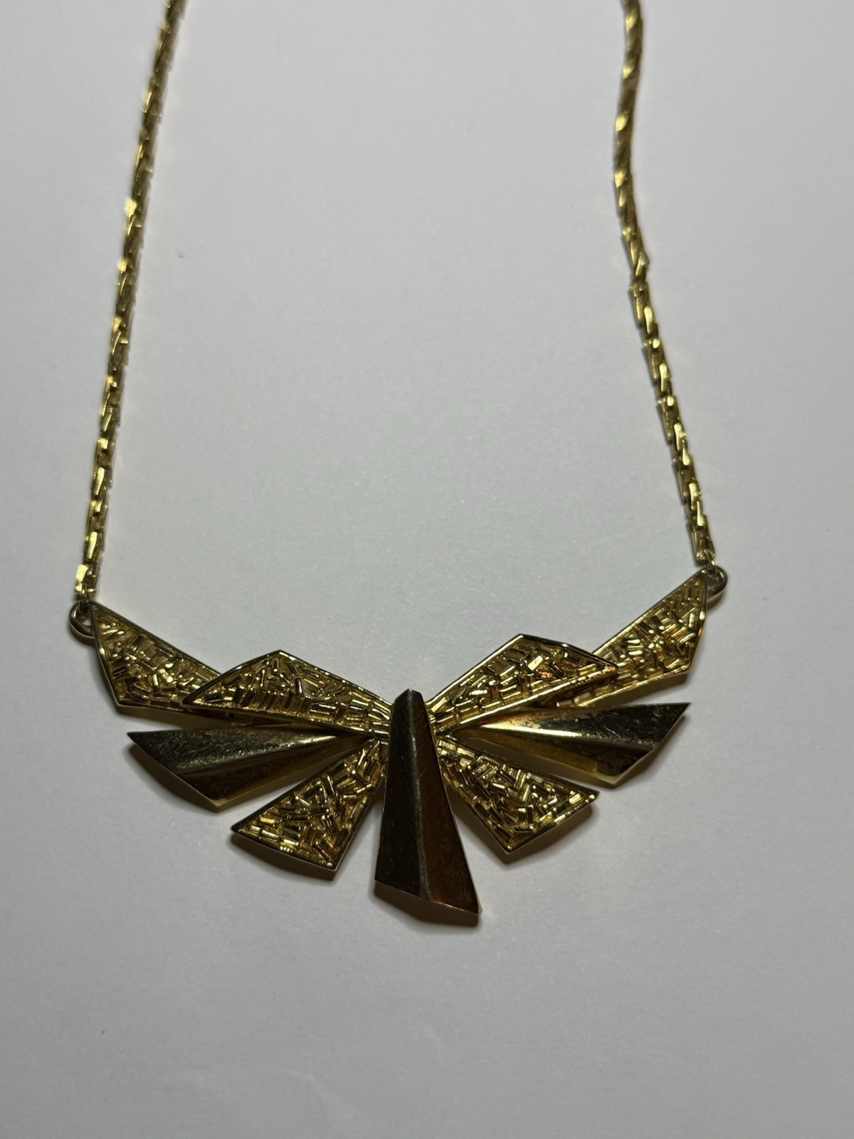 Vintage Crown Trifari Necklace 1950s Gold Tone Enamel Geometric Bib Collar MCM