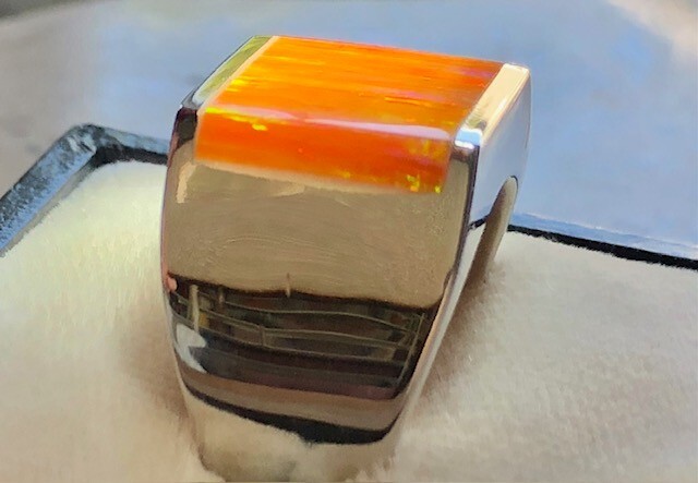 Orange Fire Opal Square Ultra Vivid FLASHES Heavy Sterling Men’s ring 14 VIDEO