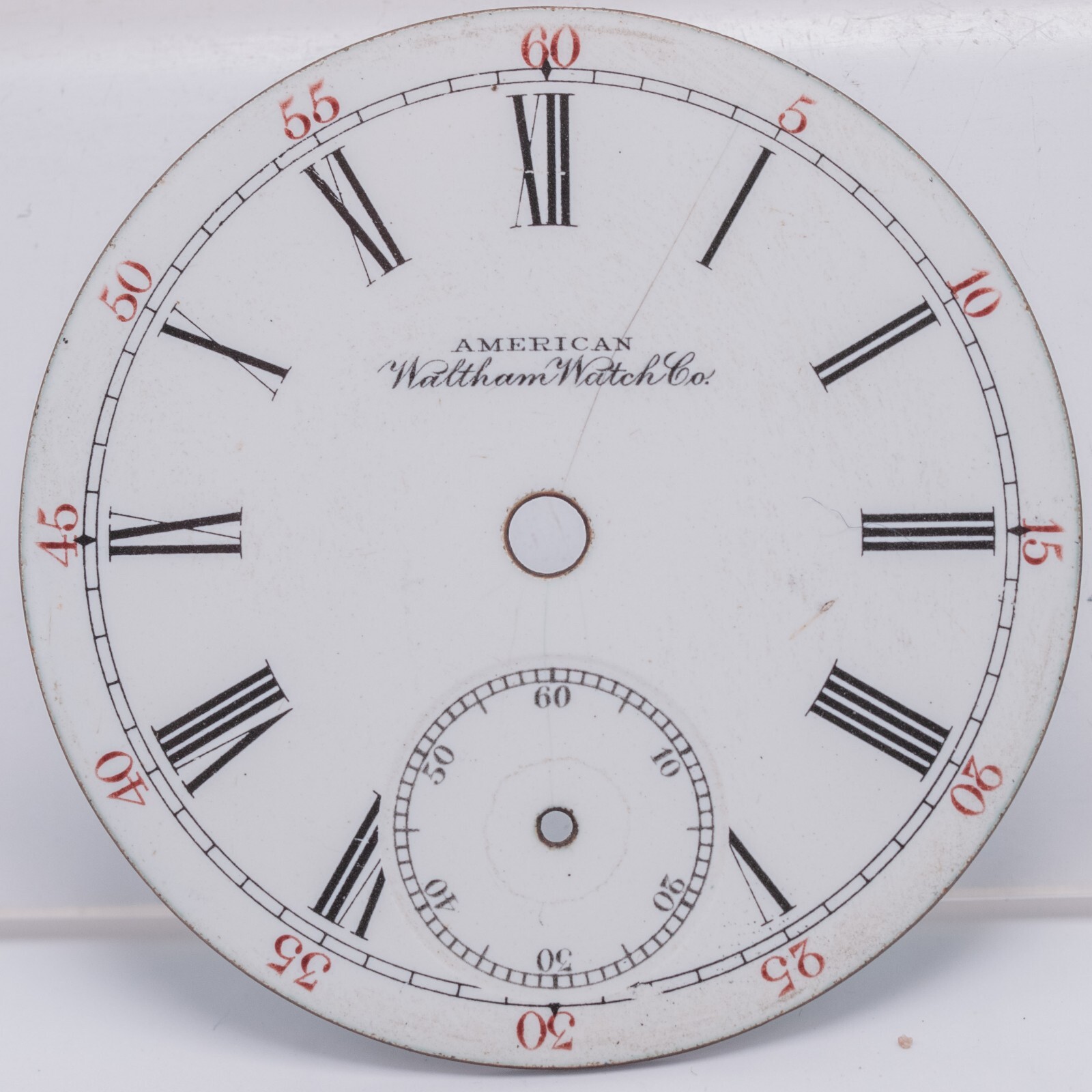 American Waltham 18s Roman Numeral Enamel Pocket Watch Dial 45.4mm – Hairline