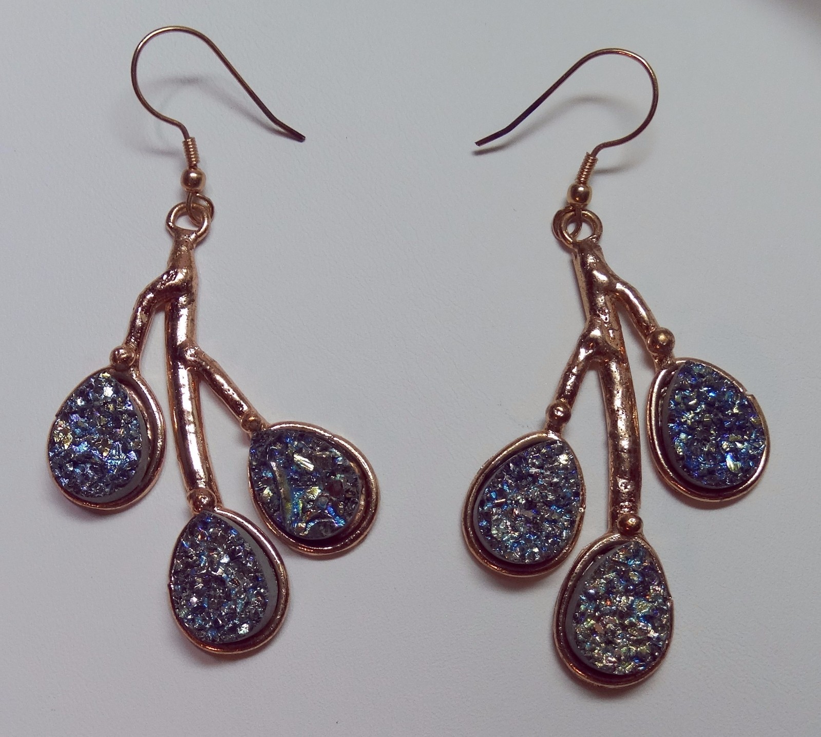 ONE of a KIND Blue Druzy STATEMENT Necklace Earrings & Bracelet Set ROSE GOLD
