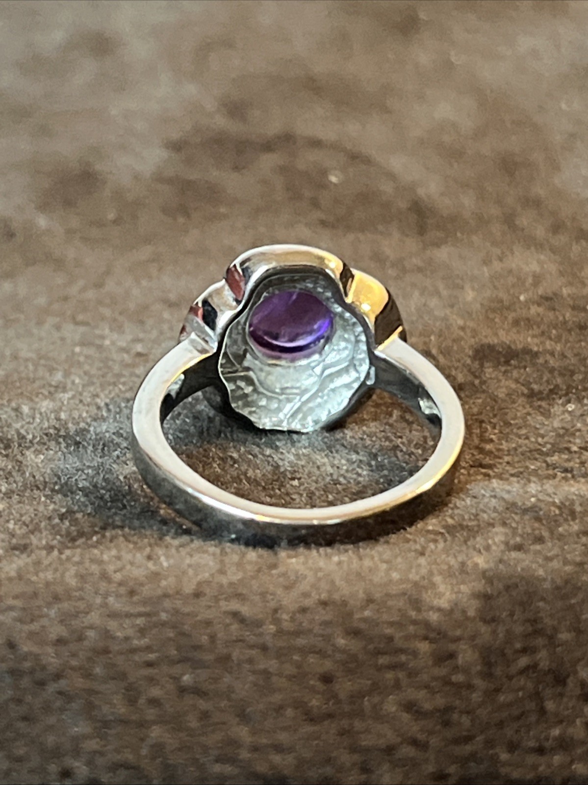 African Amethyst Floral Pure Stainless Steel Ring Size 6
