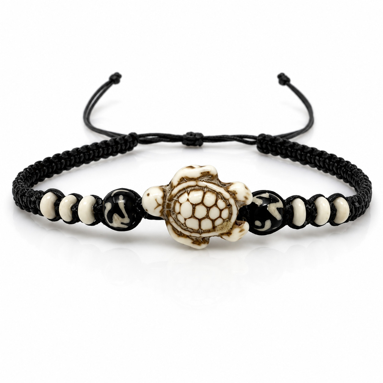Sand Turtle Bracelet Anklet Black Macrame Adjustable Ethnic Beads Unisex