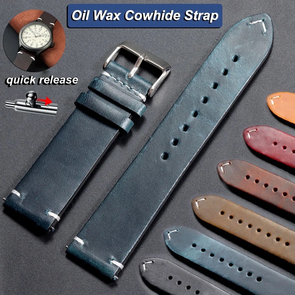 Vintage Leather Watch Band 18mm 20mm 22mm 24mm Universal Stitching Strap