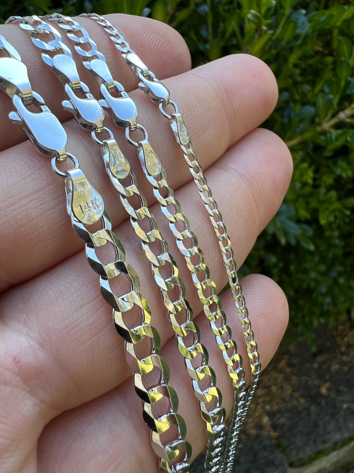 Real Solid 14k White Gold Curb Miami Cuban Link Chain 16-30″ 2.5-5.7mm Necklace