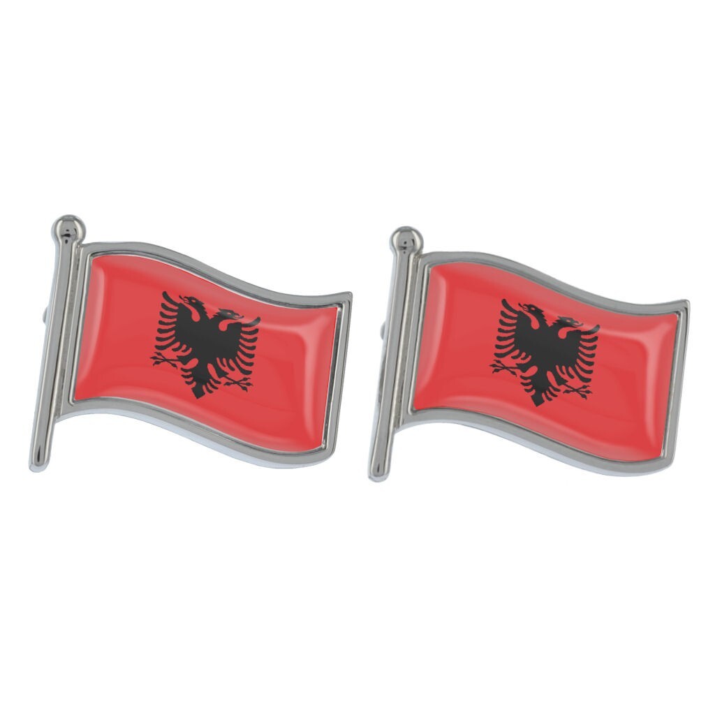 Albania Wave Flag Silver Cufflinks in Gift Box