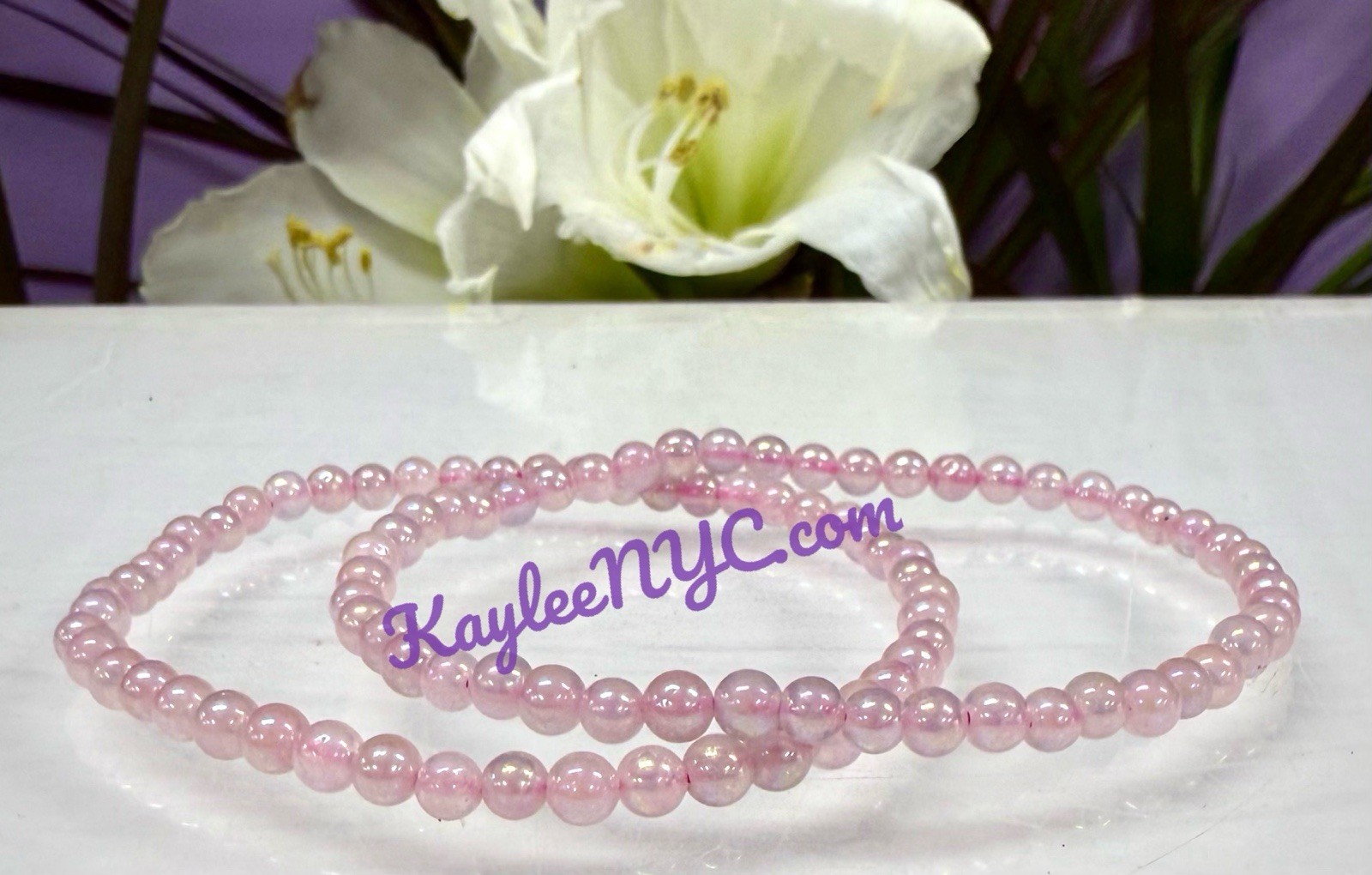 Wholesale 6 Pcs Angel Aura Rose Quartz 4mm 7.5” Crystal Stretch Bracelet