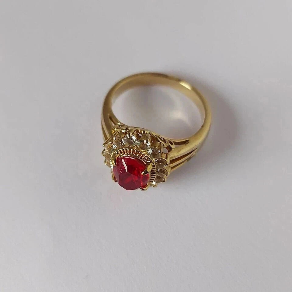 2.00 Ct Oval Cut Natural Ruby Diamond & Wedding Ring 14K Yellow Gold
