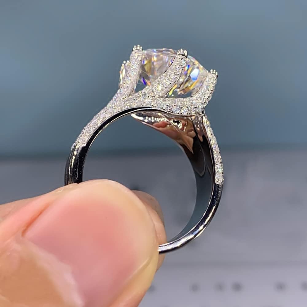 5CT VVS1 Sterling Silver Moissanite Engagement Ring Wedding Band For Women