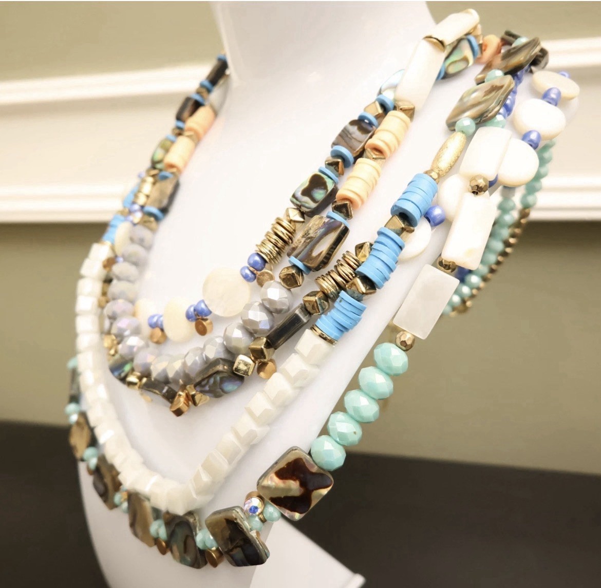 INC International Concepts necklace colorful beaded layers goldtone signed