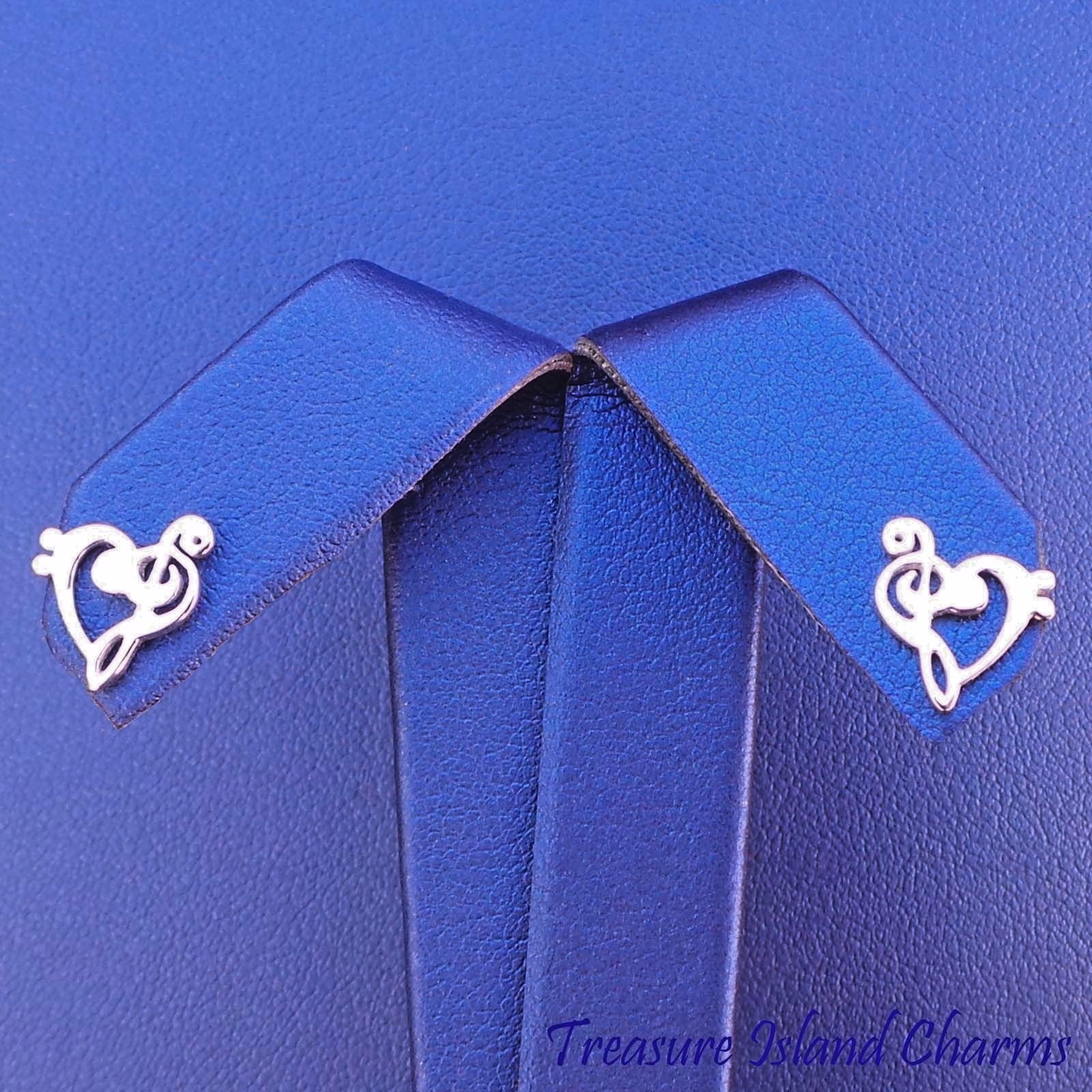 Bass Treble Clef Heart Music Note 925 Sterling Silver Post Stud Earrings