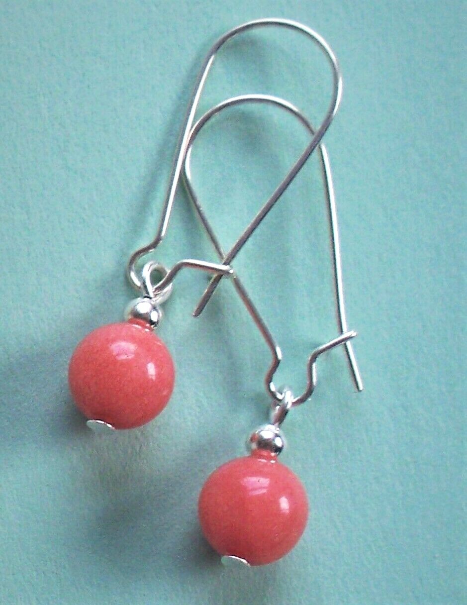 GREEN or CORAL “peachy pink” JADE Kidney Wire earrings handcrafted CHOOSE #450-5