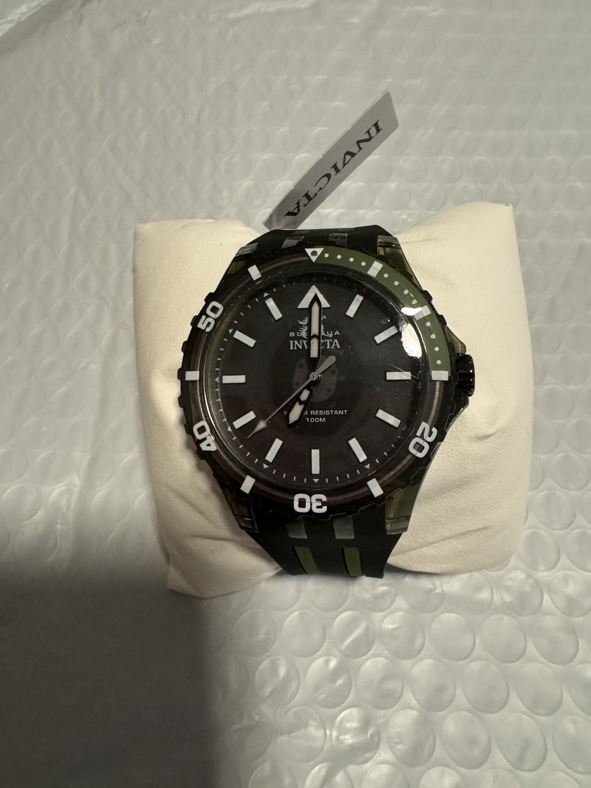 Invicta Subaqua Men’s Quartz Analog Watch Black Dial Green/Black Strap Box