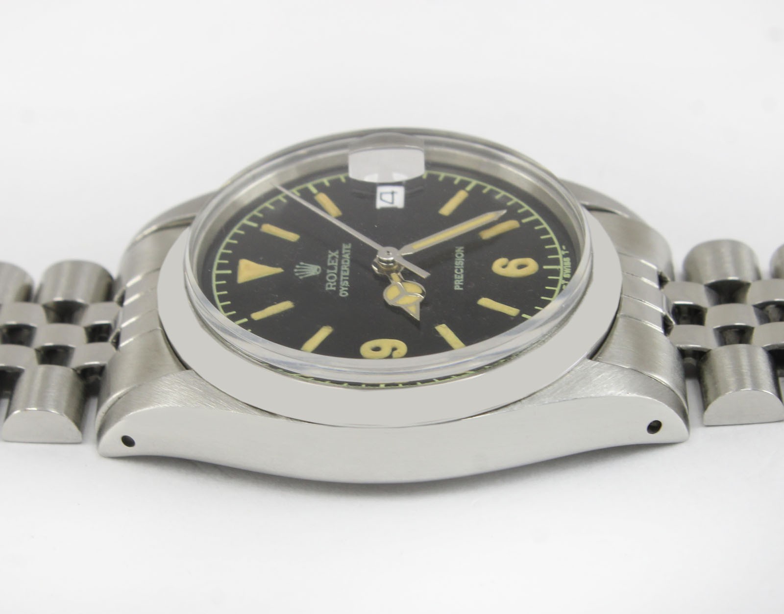 Vintage Rolex Oysterdate Precision Black Dial 34mm Men Steel Watch Ref 6694