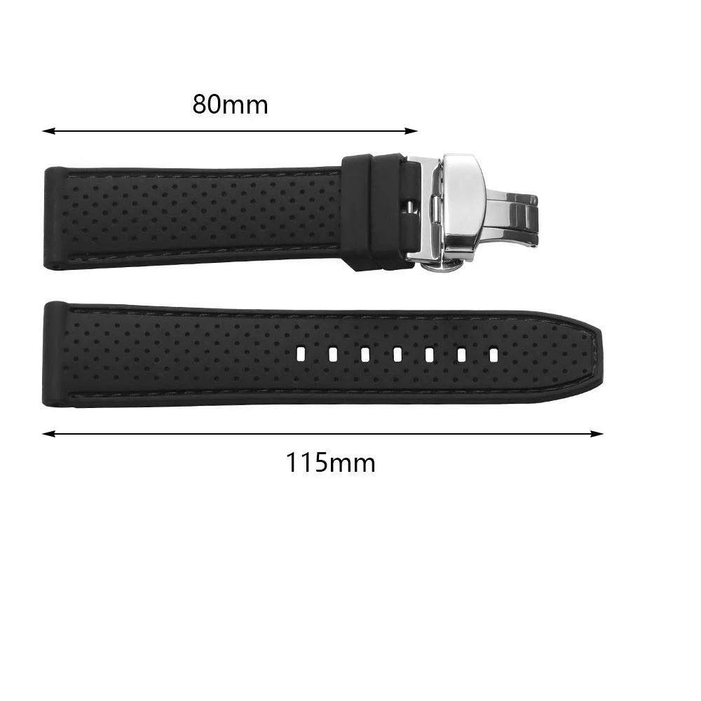 Silicone Breathable Sport Watch Band Strap 20mm 22mm Butterfly Clasp Bracelet