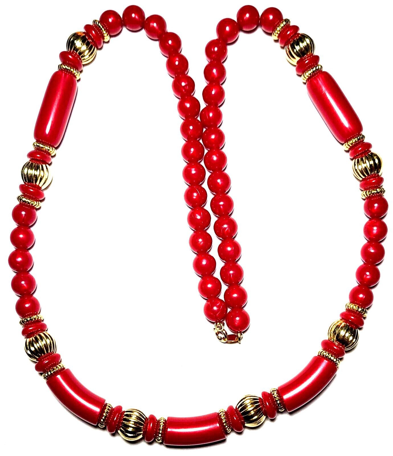 VINTAGE STUNNING MAROON LUCITE LONG SIGNED TRIFARI NECKLACE