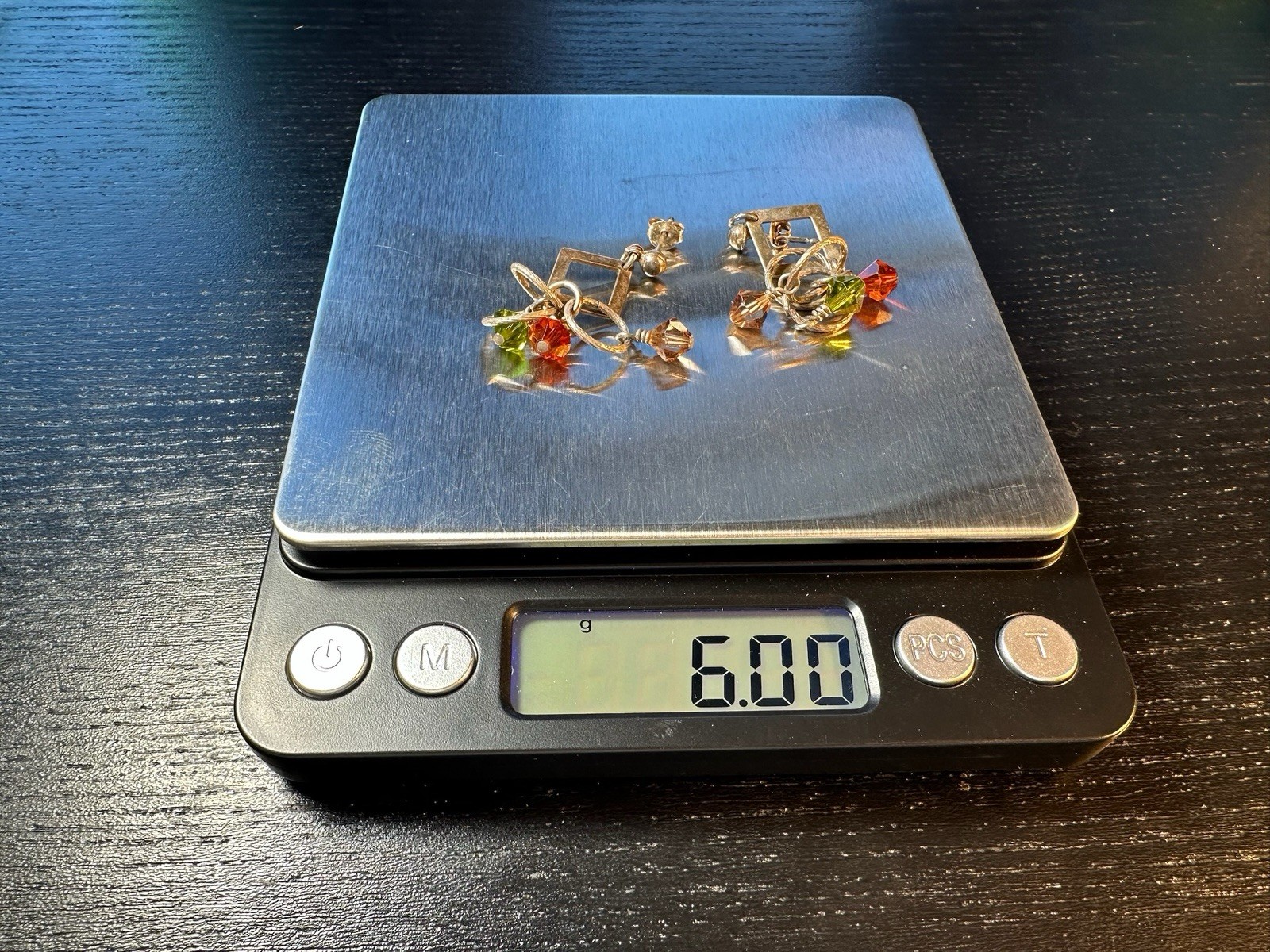 6.00g Sterling Silver Vintage 925 Multicolor Crystal Dangle Earrings Geometric