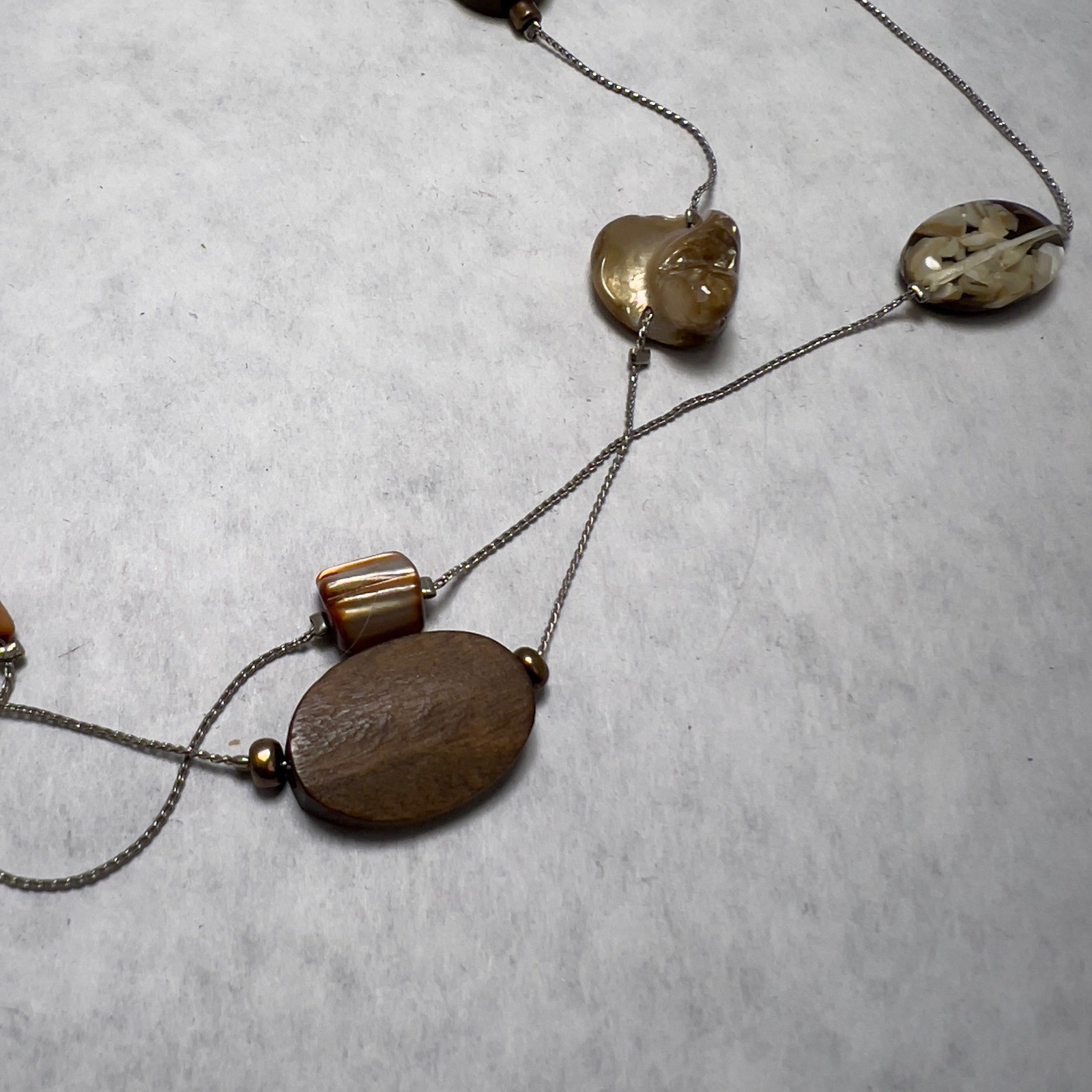 Elegant Mixed Media Beaded Necklace Silver Tone Long Layering Statement