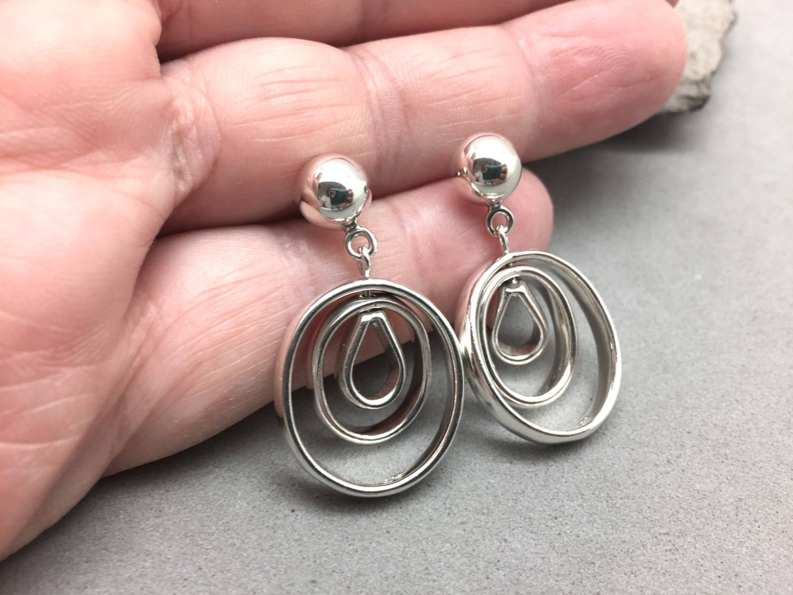 Sterling Silver Triple Hoop Spinner Post Earrings ATI Mexico 11.9 Gram 1.5″