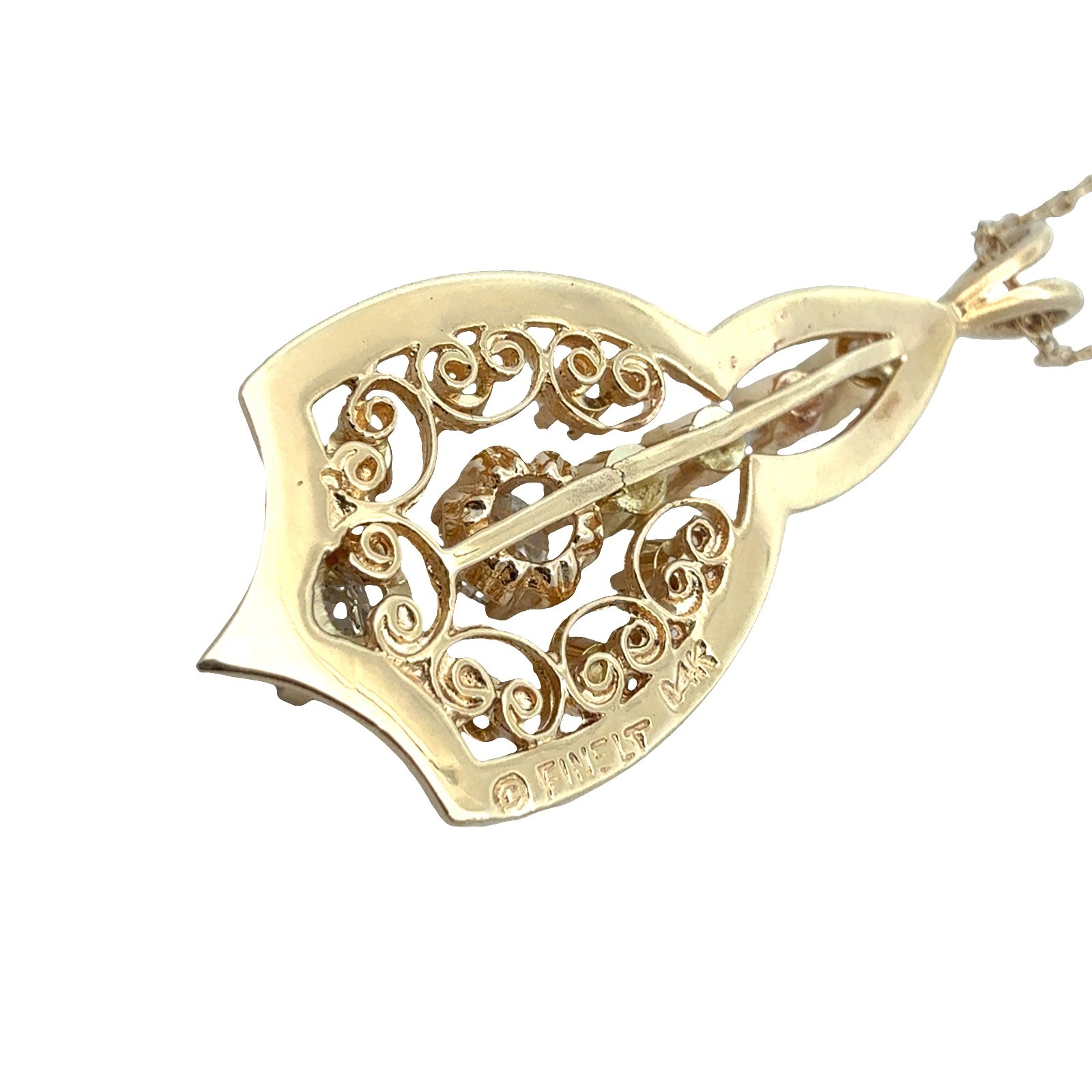 Paul Finelt 14k Yellow Gold Filigree and 0.57ctw Diamond Teardrop Necklace 18″