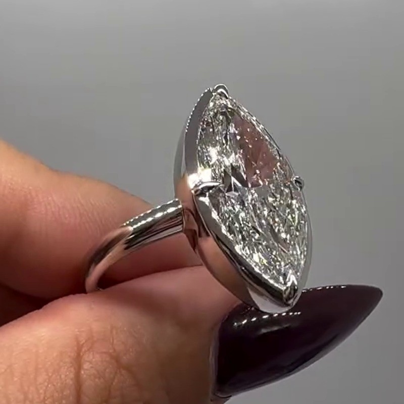 2.81 Ct Marquise Cut Moissanite Bezel Engagement Ring 14K White Gold Plated