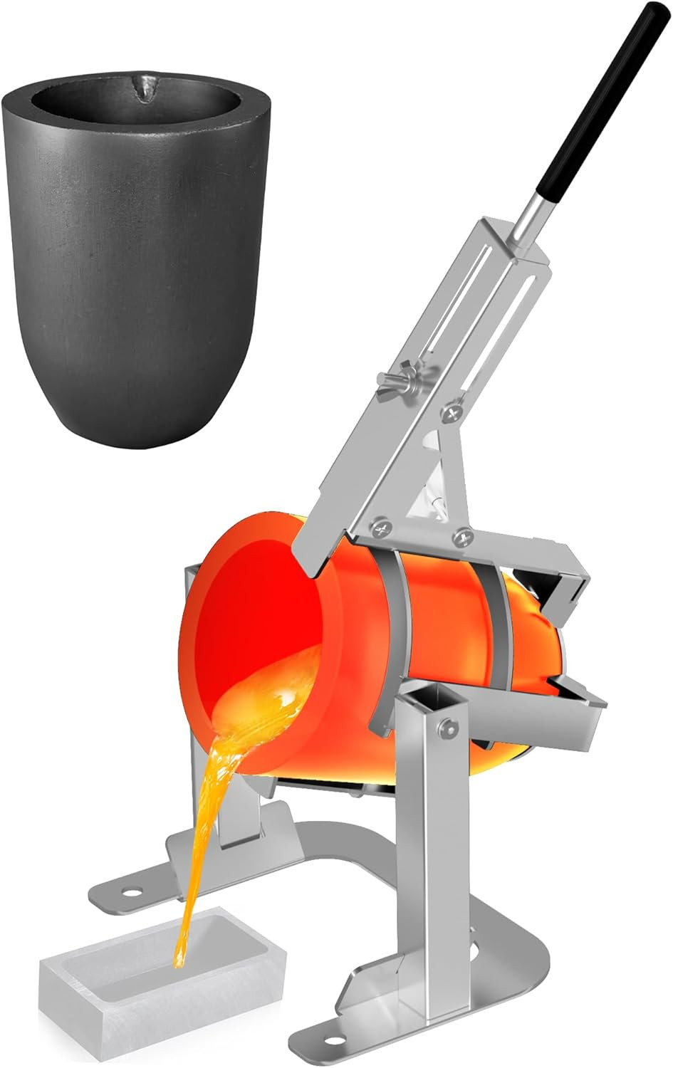 Hand-Held Crucible Pouring Tongs/Rack with a Graphite Crucible, Work with Crucib