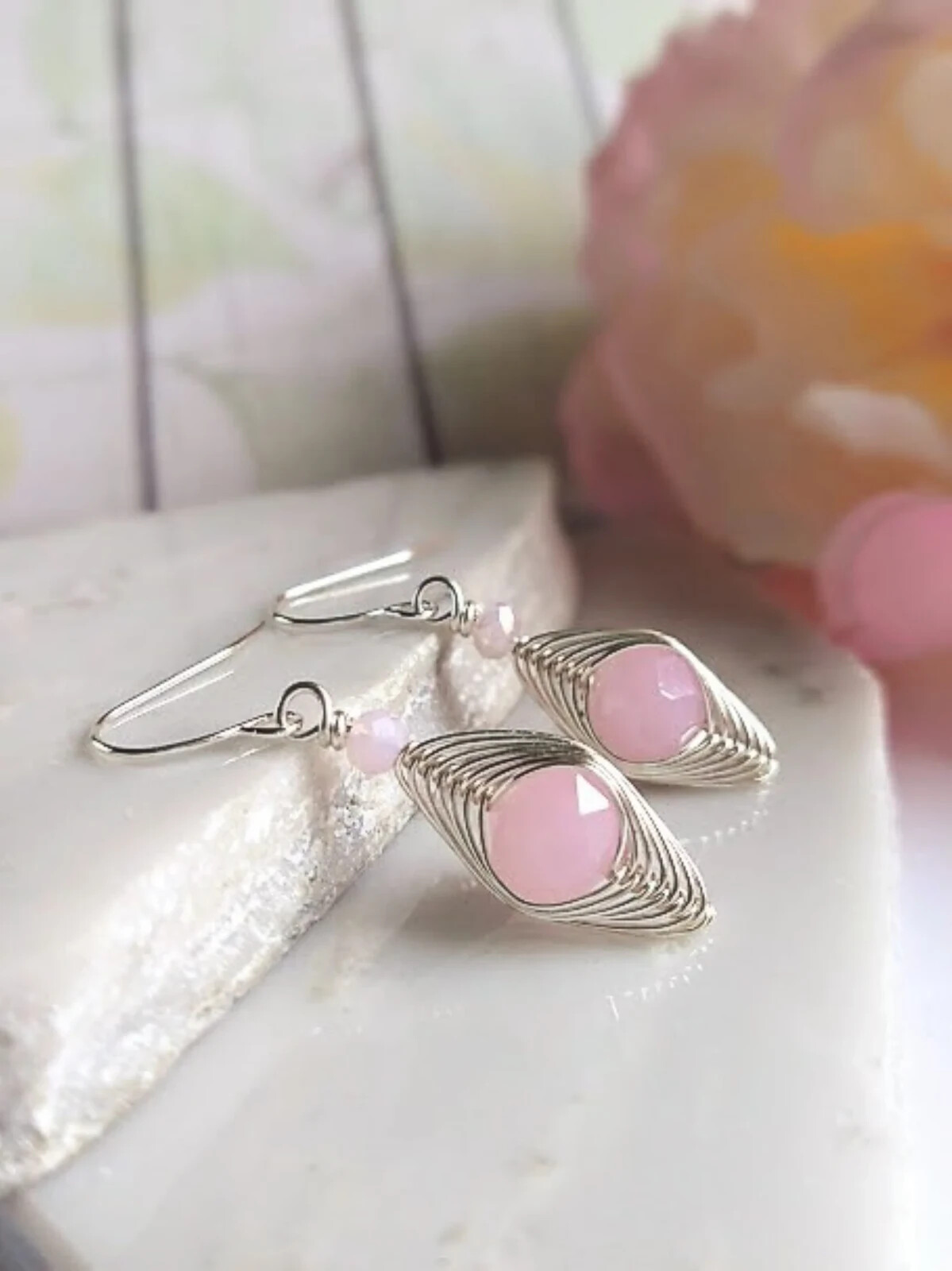 Sparkling Crystal Wrapped Dangle Earrings | Wire Crystal Jewelry | Sterling