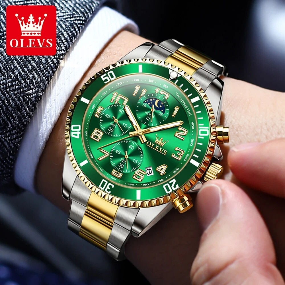 OLEVS Luxury Mens Quartz Watch Business 3 Bar Luminous Date Stainless Steel Band